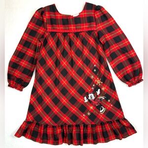 DISNEY STORE Girls Minnie Mouse Ice Skating Plaid Winter Nightgown 5/6 Cozy Warm